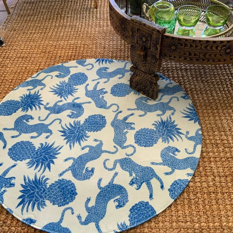 Picture of LEOPARDS AND PINE (BLUE) ROUND (PRINTED RUG)