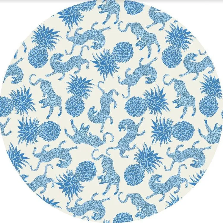 Picture of LEOPARDS AND PINE (BLUE) ROUND (PRINTED RUG)