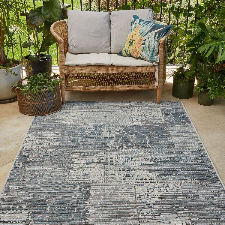 Picture of VINTAGE PATCHWORK BLUE OUTDOOR RUG