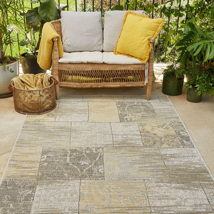 Picture of 2.00 x 3.00 VINTAGE PATCHWORK YELLOW OUTDOOR RUG